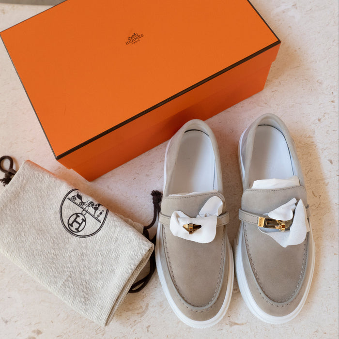 NEW Hermès Game Slip-On Sneaker Beige Esquisse Size 38 Full Set