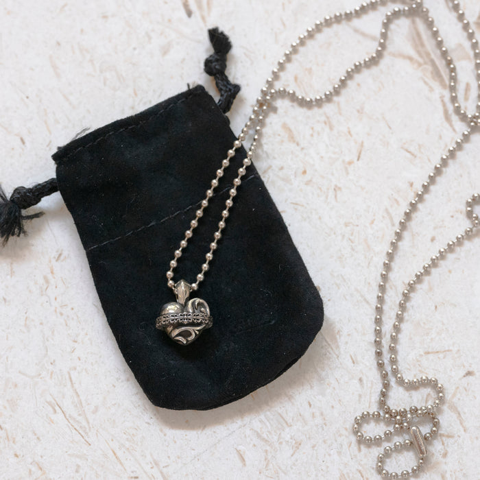 Chrome Hearts Heart Orbit Charm Pendant with Silver Ball Chain Necklace