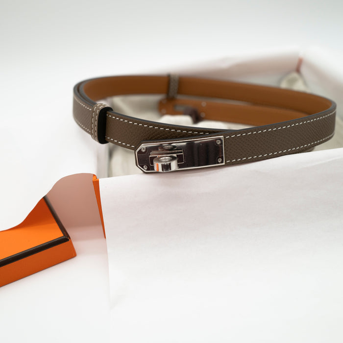 NEW Hermès Kelly 18 Belt Etoupe Epsom Leather Palladium Hardware W 2024 Full Set