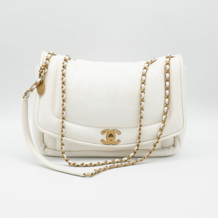 CHANEL White Lambskin Puffy Diana Flap Bag