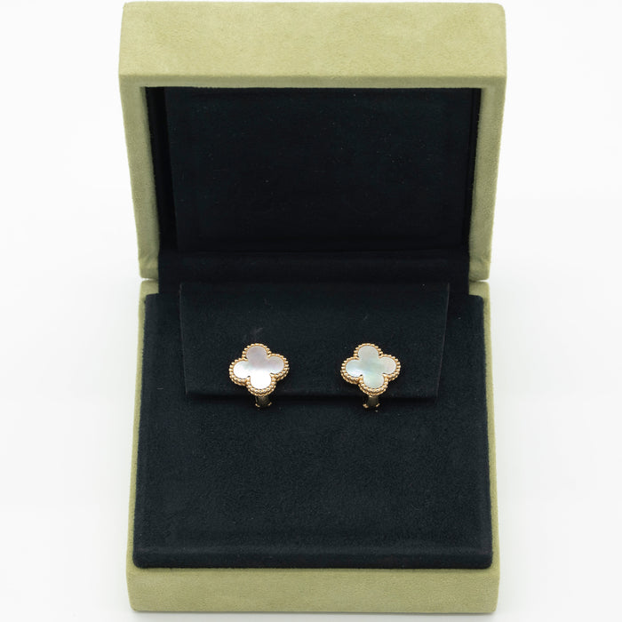 Van Cleef & Arpels Mother of Pearl Vintage Alhambra Earrings 18K Yellow Gold Full Set