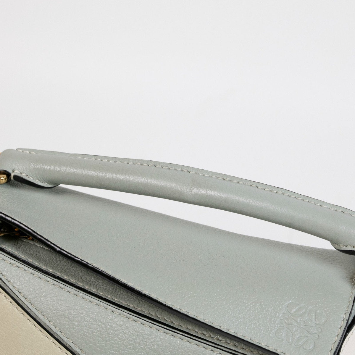 Loewe Mini Puzzle Leather Shoulder Bag White/Ash Grey/Marble Green