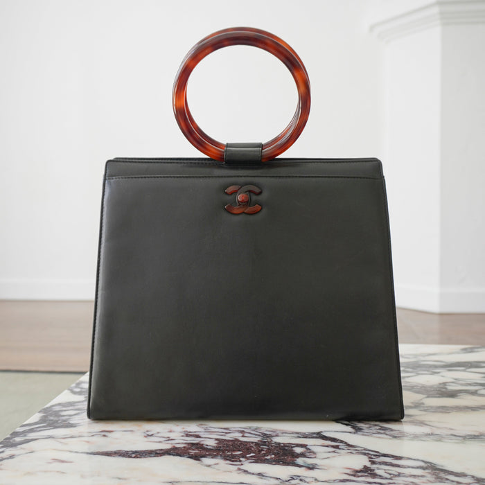 CHANEL Rare Vintage Tortoiseshell Ring Handle Bag 1997-1999