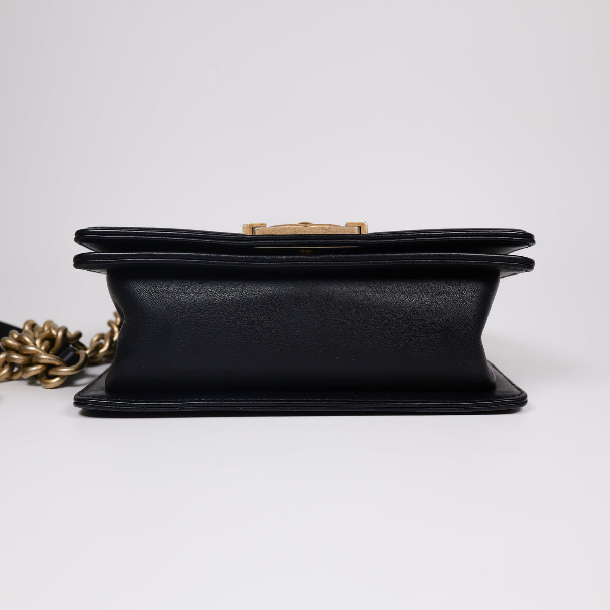 CHANEL Black Quilted Lambskin Small Boy Flap Bag with Aged Gold Hardware A67085