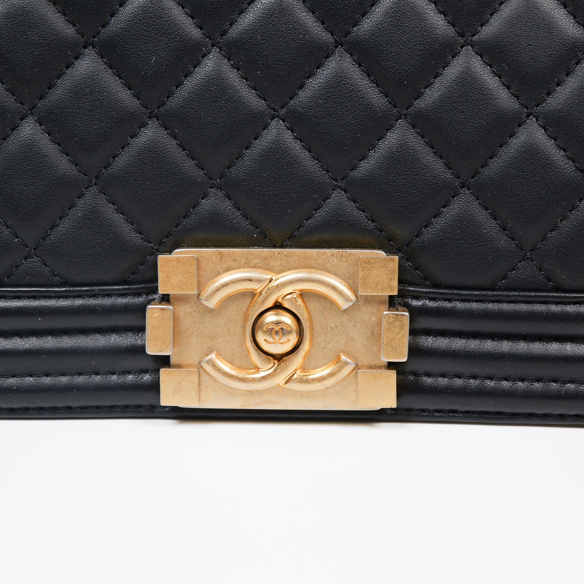 CHANEL Black Quilted Lambskin Small Boy Flap Bag with Aged Gold Hardware A67085
