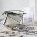 Loewe Mini Puzzle Leather Shoulder Bag White/Ash Grey/Marble Green