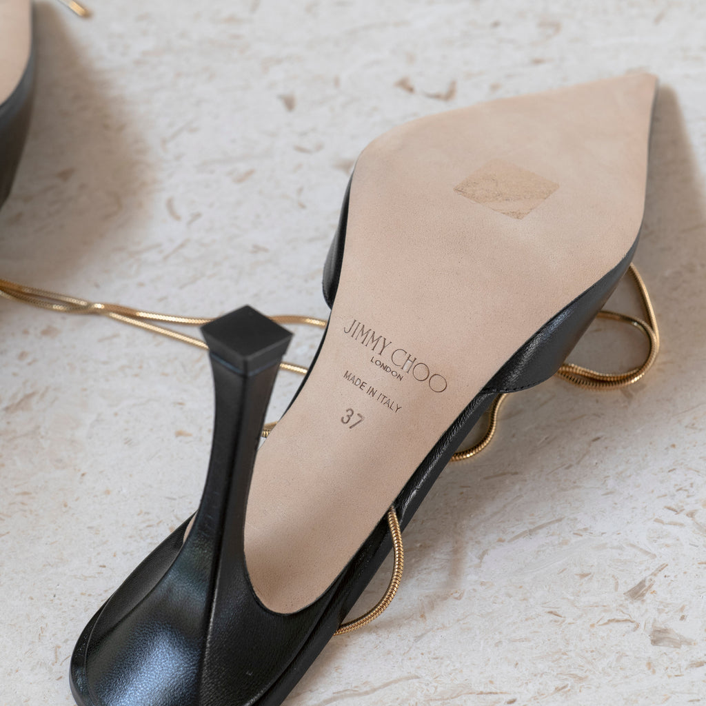Jimmy Choo x Mugler Black Leather Chain Strap Pumps Size 37