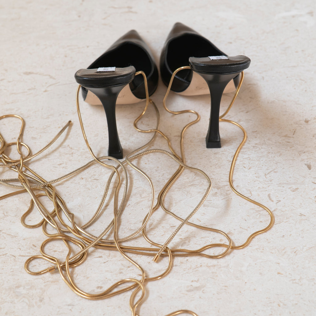 Jimmy Choo x Mugler Black Leather Chain Strap Pumps Size 37