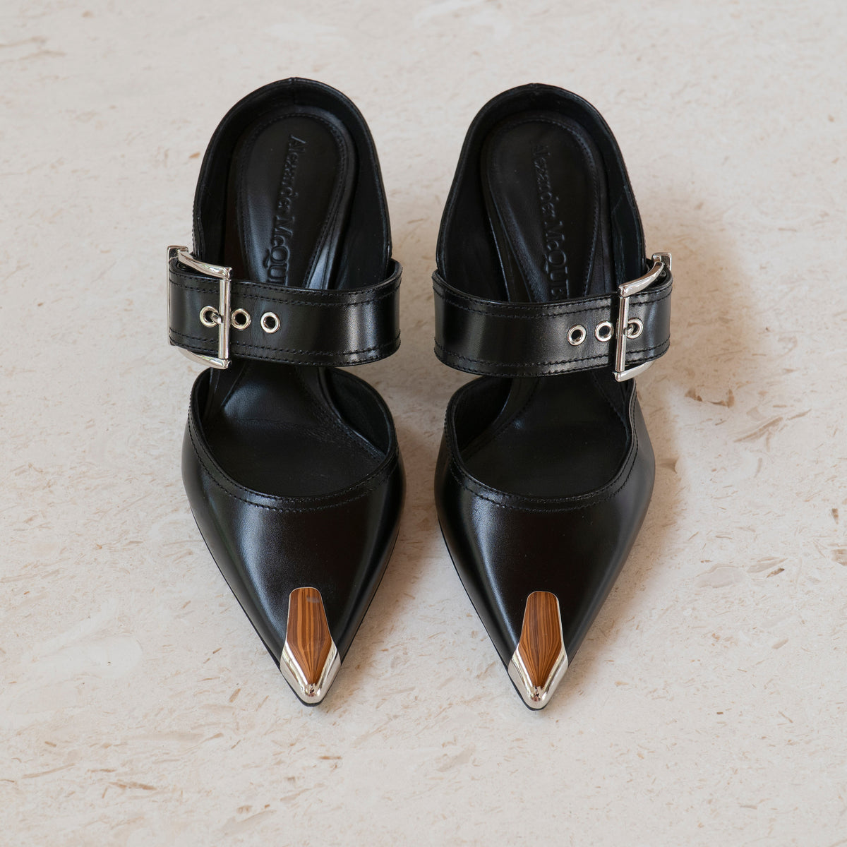 Alexander McQueen Punk Buckle Leather Mules Size 36