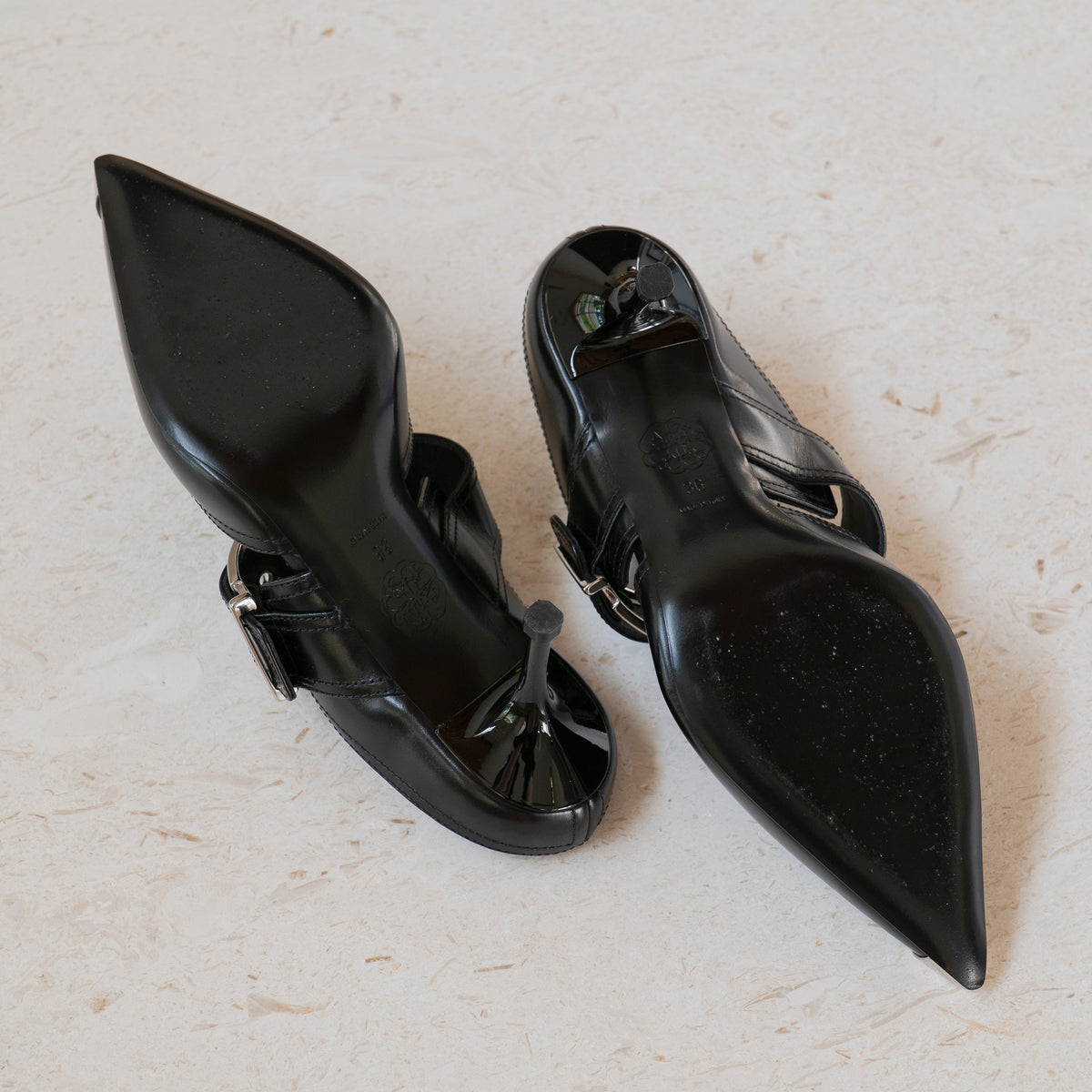 Alexander McQueen Punk Buckle Leather Mules Size 36