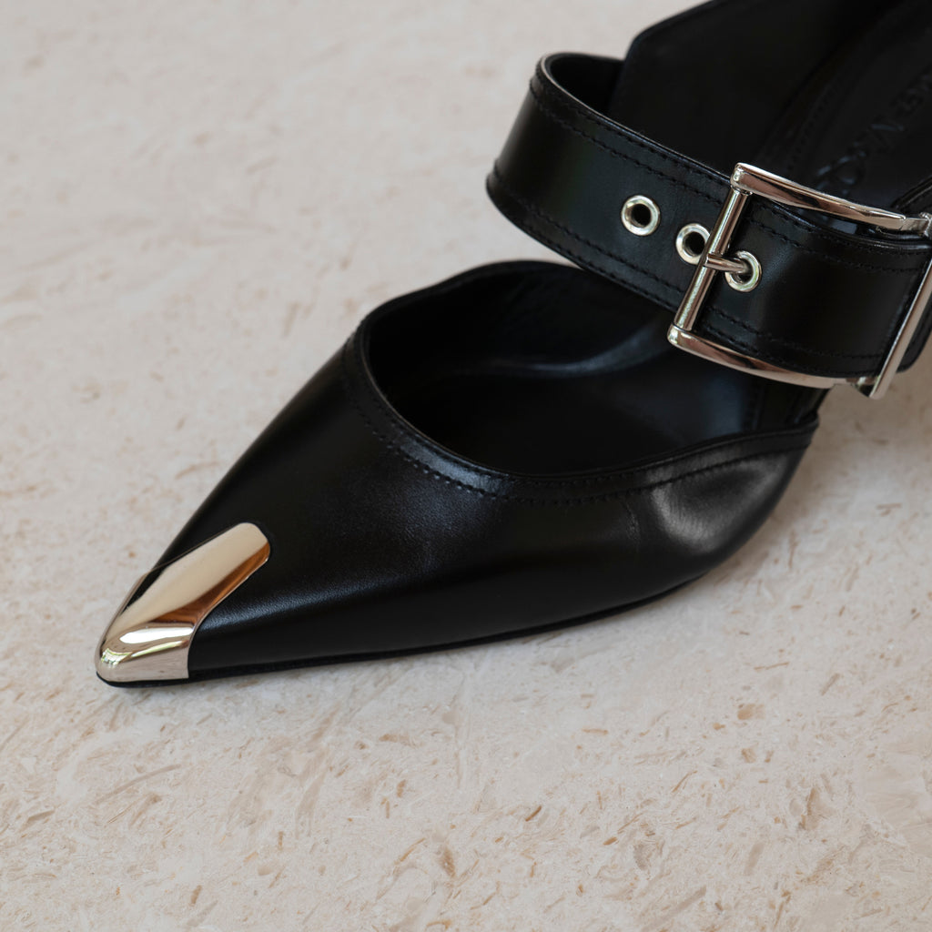 Alexander McQueen Punk Buckle Leather Mules Size 36