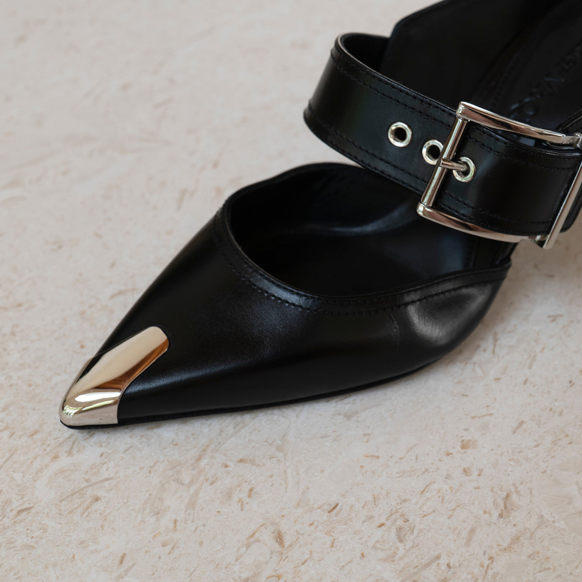 Alexander McQueen Punk Buckle Leather Mules Size 36