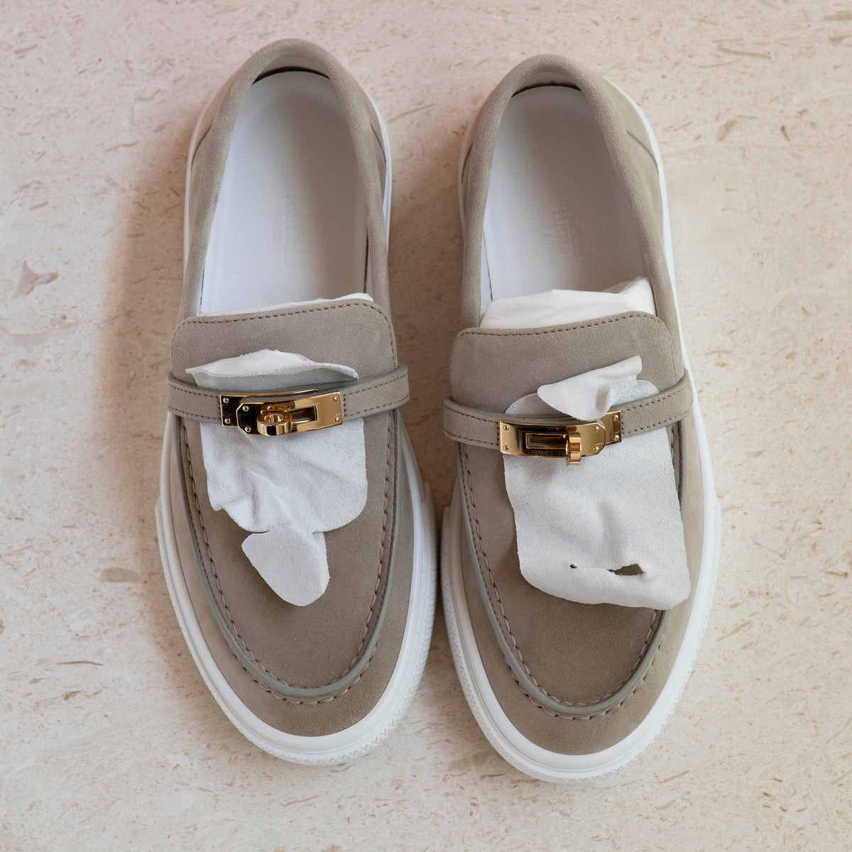 NEW Hermès Game Slip-On Sneaker Beige Esquisse Size 38 Full Set