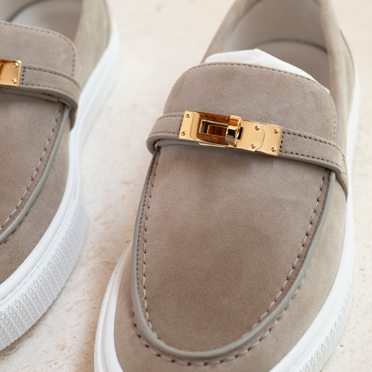 NEW Hermès Game Slip-On Sneaker Beige Esquisse Size 38 Full Set