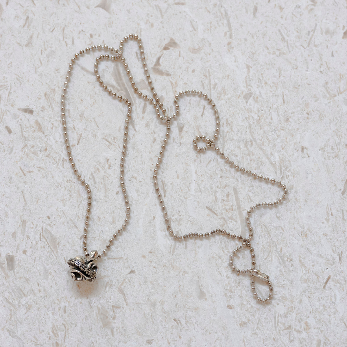 Chrome Hearts Heart Orbit Charm Pendant with Silver Ball Chain Necklace