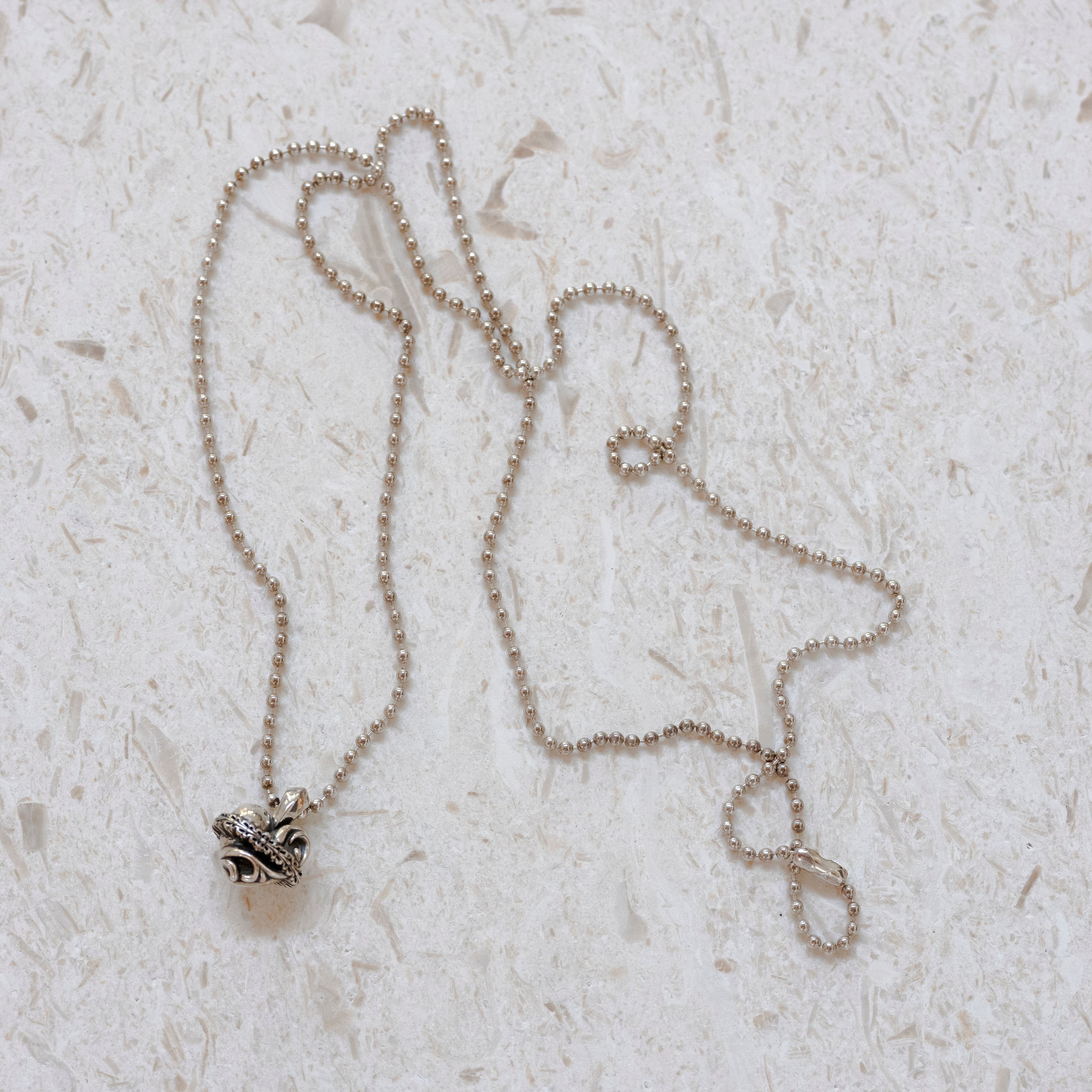 Chrome Hearts Heart Orbit Charm Pendant with Silver Ball Chain Necklace