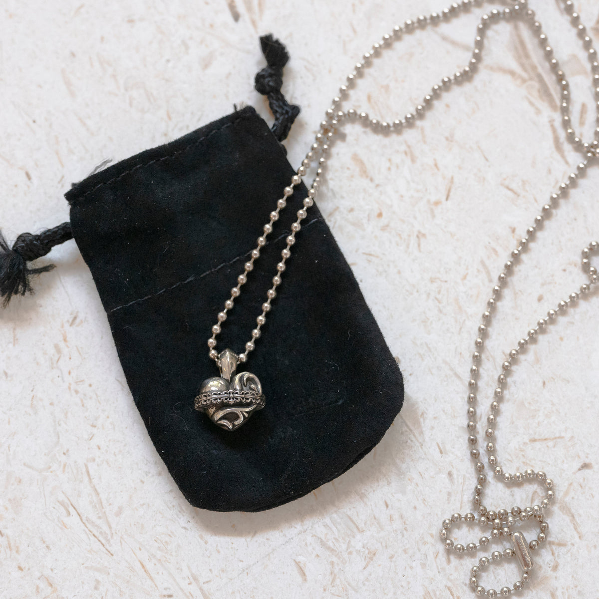 Chrome Hearts Heart Orbit Charm Pendant with Silver Ball Chain Necklace