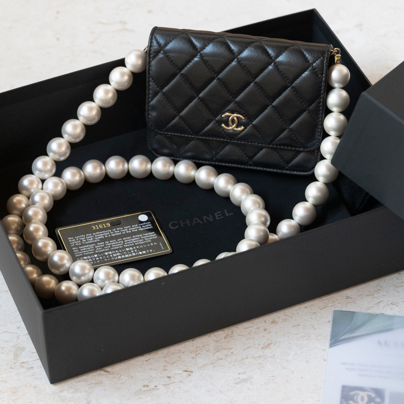 CHANEL Maxi Pearls Clutch with Chain Light Gold Hardware Full Set VIP