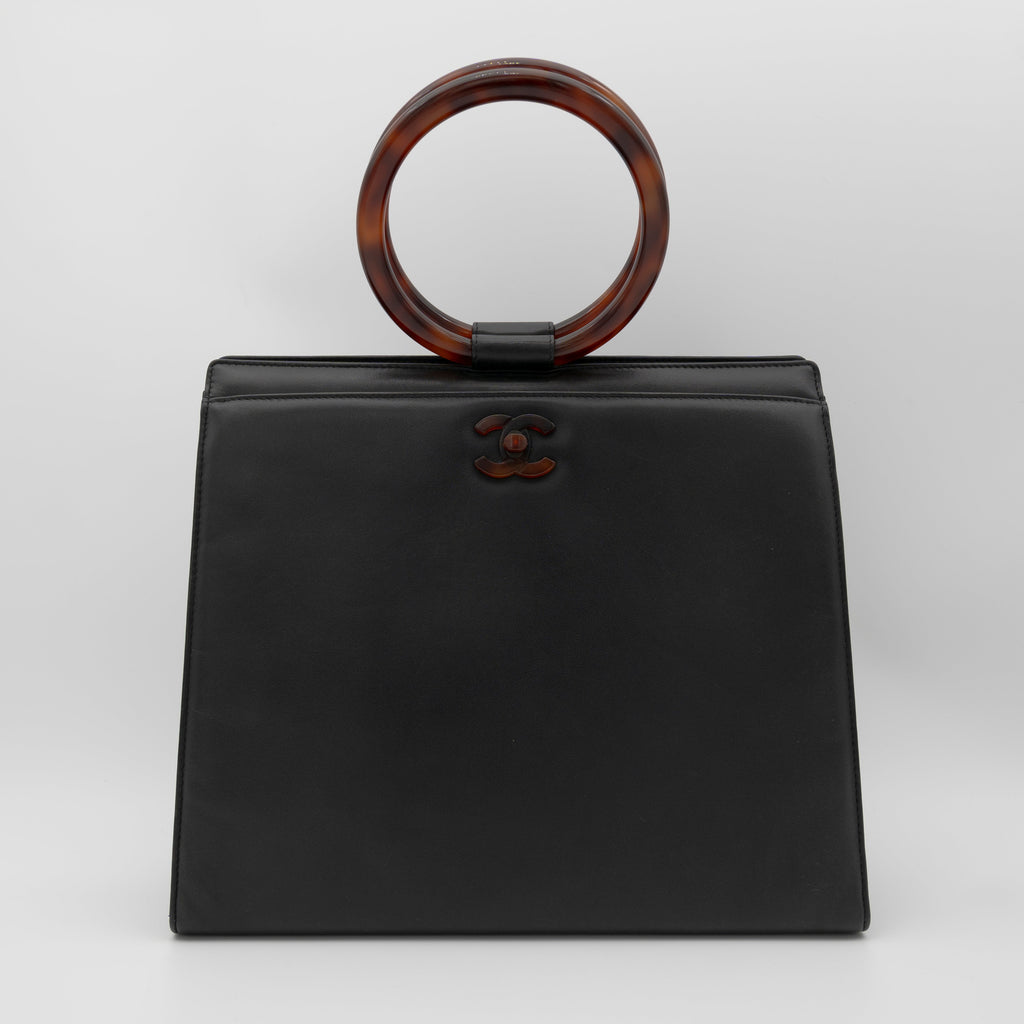 CHANEL Rare Vintage Tortoiseshell Ring Handle Bag 1997-1999