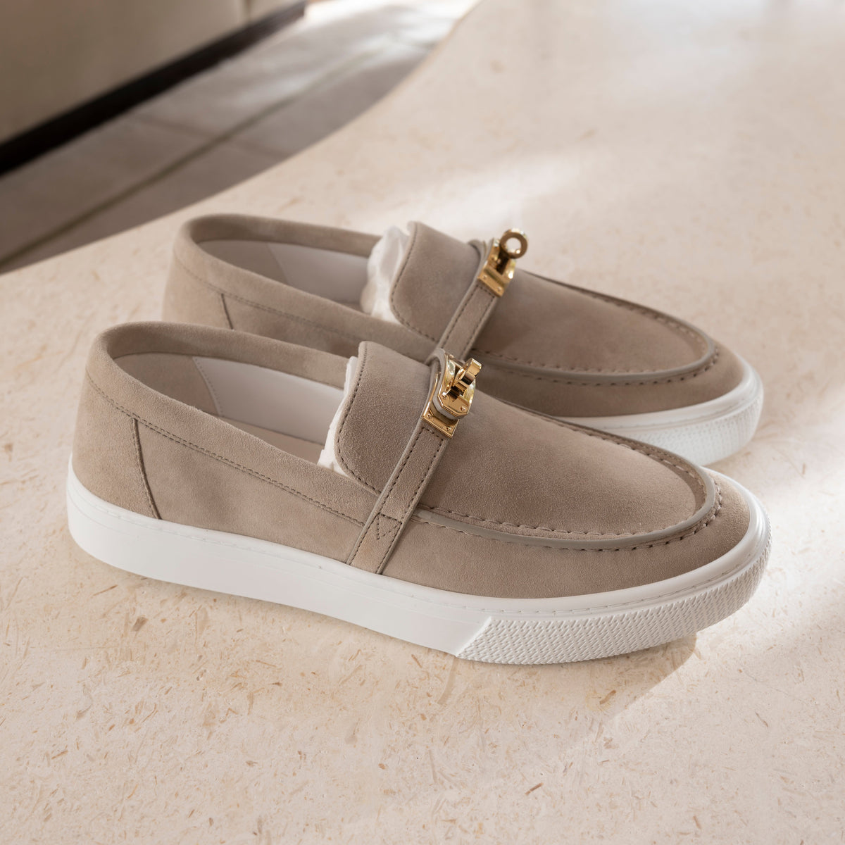 NEW Hermès Game Slip-On Sneaker Beige Esquisse Size 38 Full Set