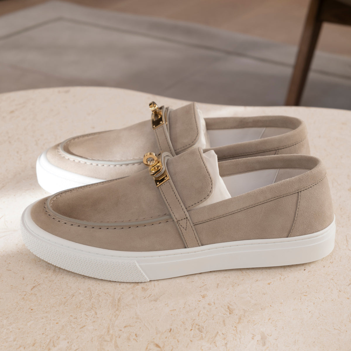 NEW Hermès Game Slip-On Sneaker Beige Esquisse Size 38 Full Set