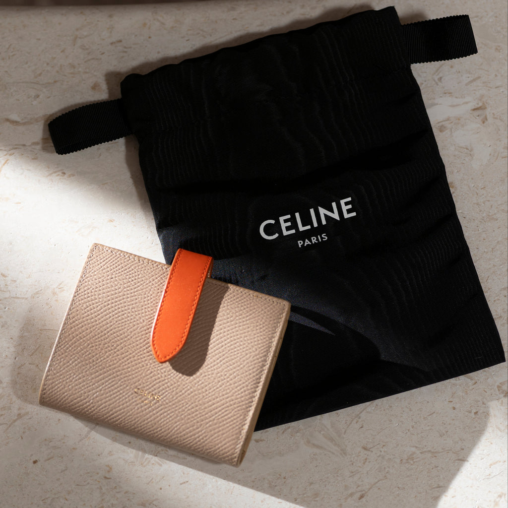 Celine Small Strap Bicolor Compact Wallet Beige/Orange
