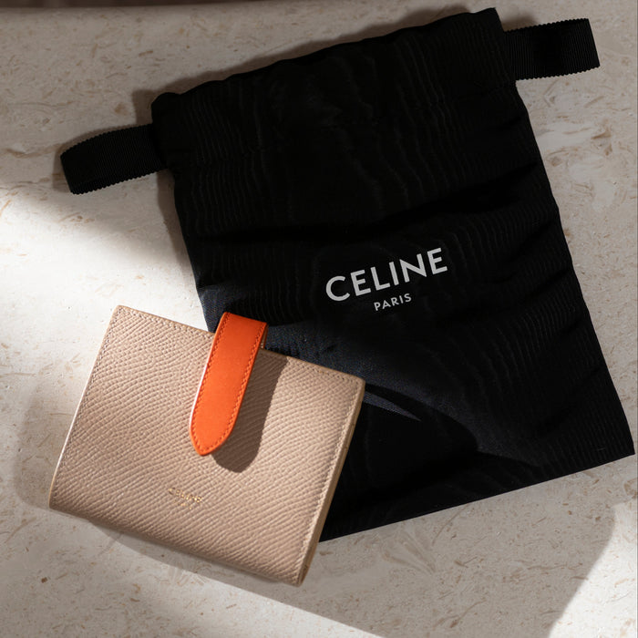 Celine Small Strap Bicolor Compact Wallet Beige/Orange