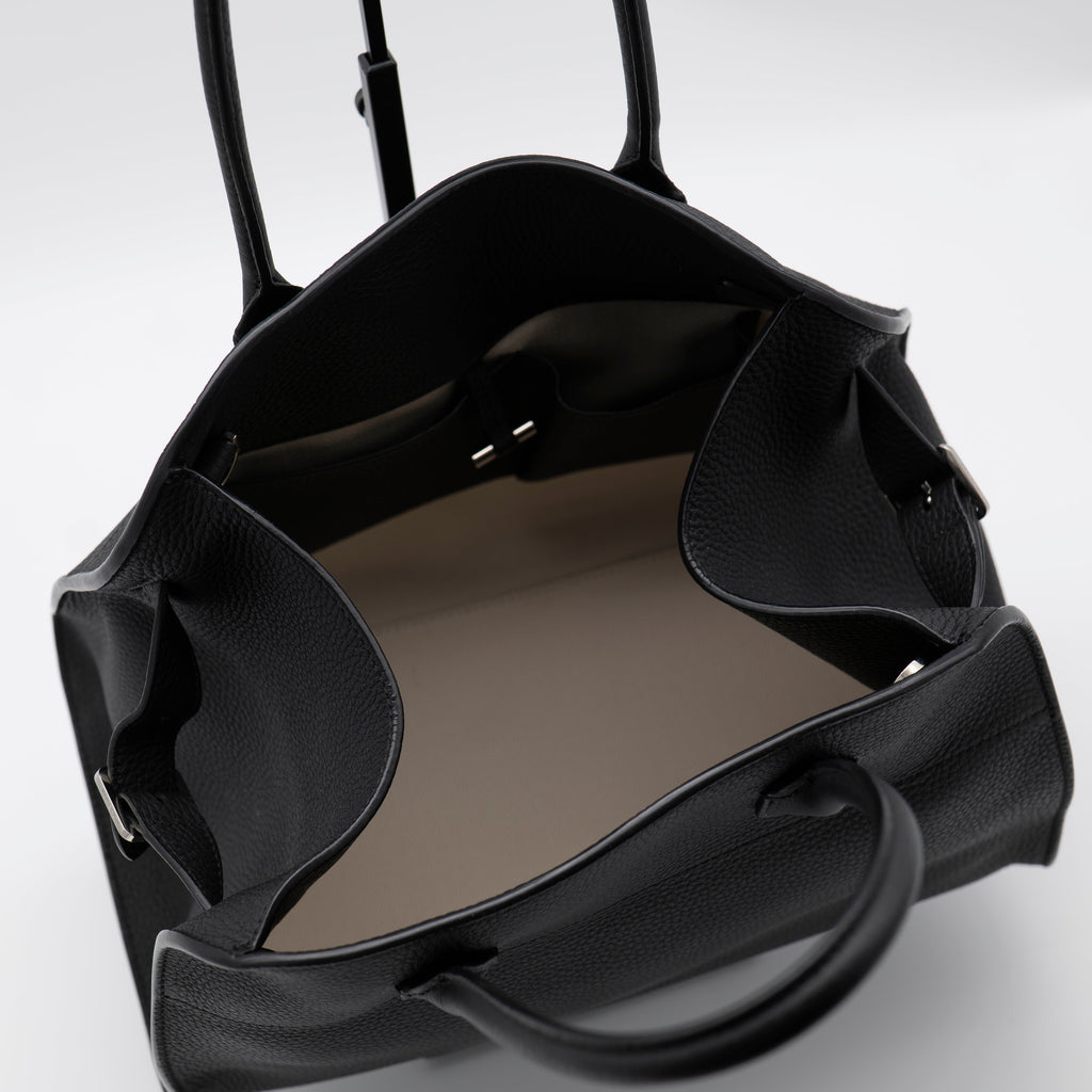 The Row Soft Margaux 12 Black Matte Grained Calfskin PHW