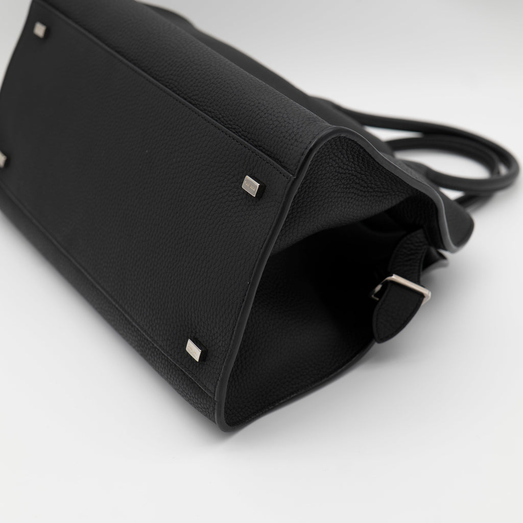 The Row Soft Margaux 12 Black Matte Grained Calfskin PHW