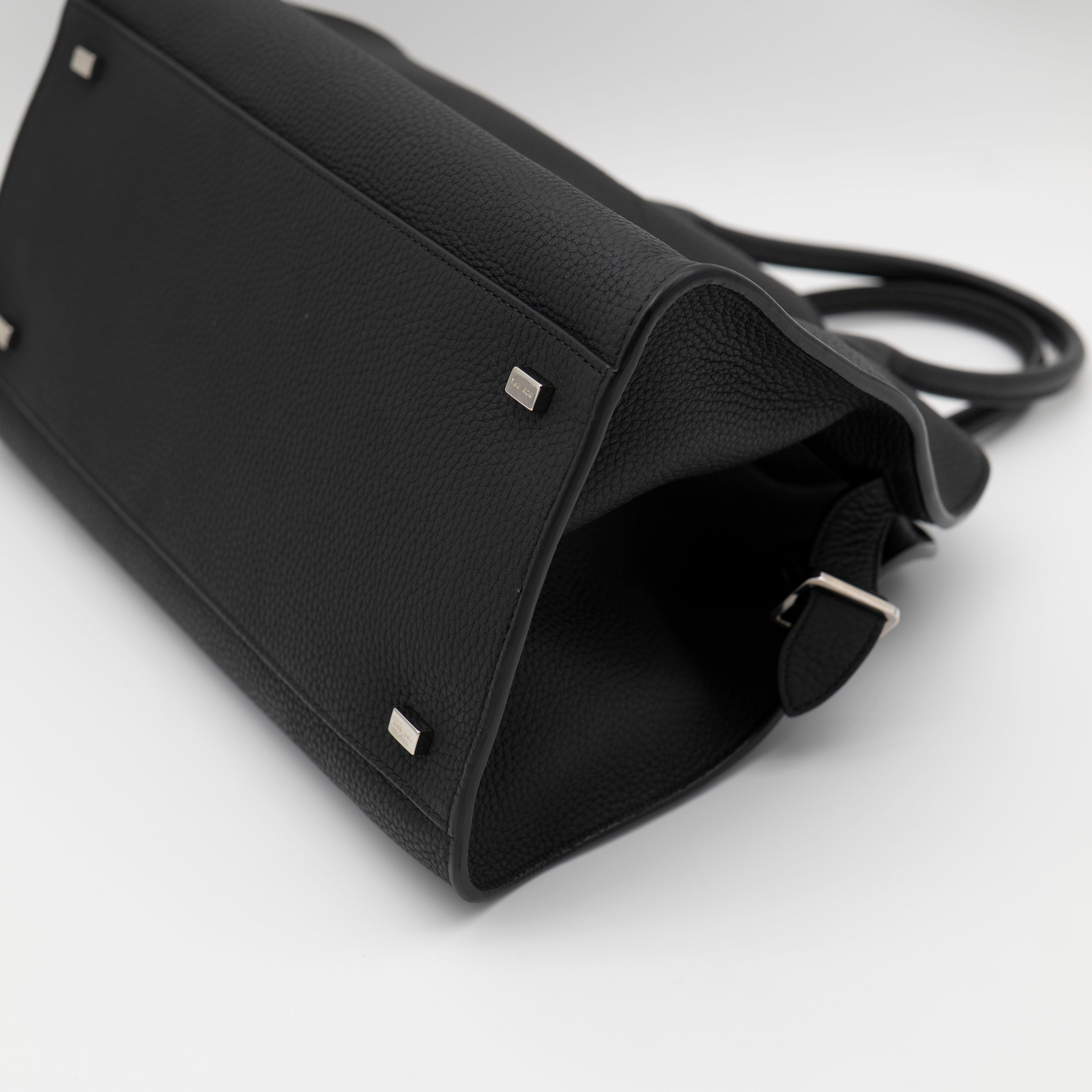 The Row Soft Margaux 12 Black Matte Grained Calfskin PHW