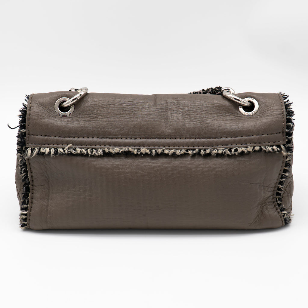 CHANEL Limited Edition Taupe Leather and Tweed Single Flap Bag SHW