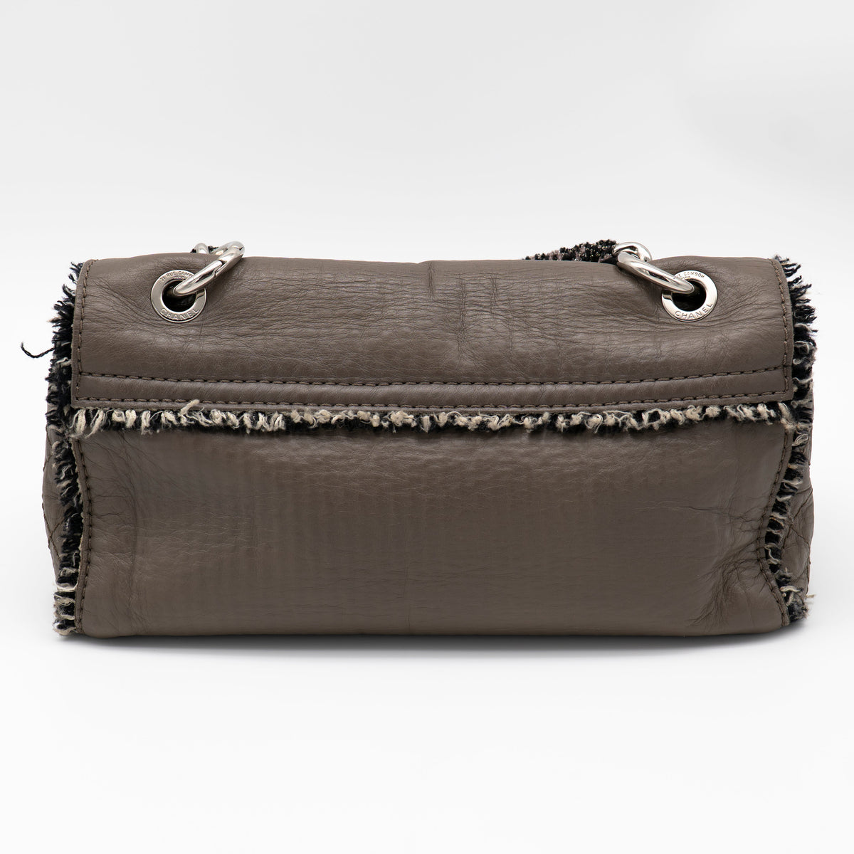 CHANEL Limited Edition Taupe Leather and Tweed Single Flap Bag SHW