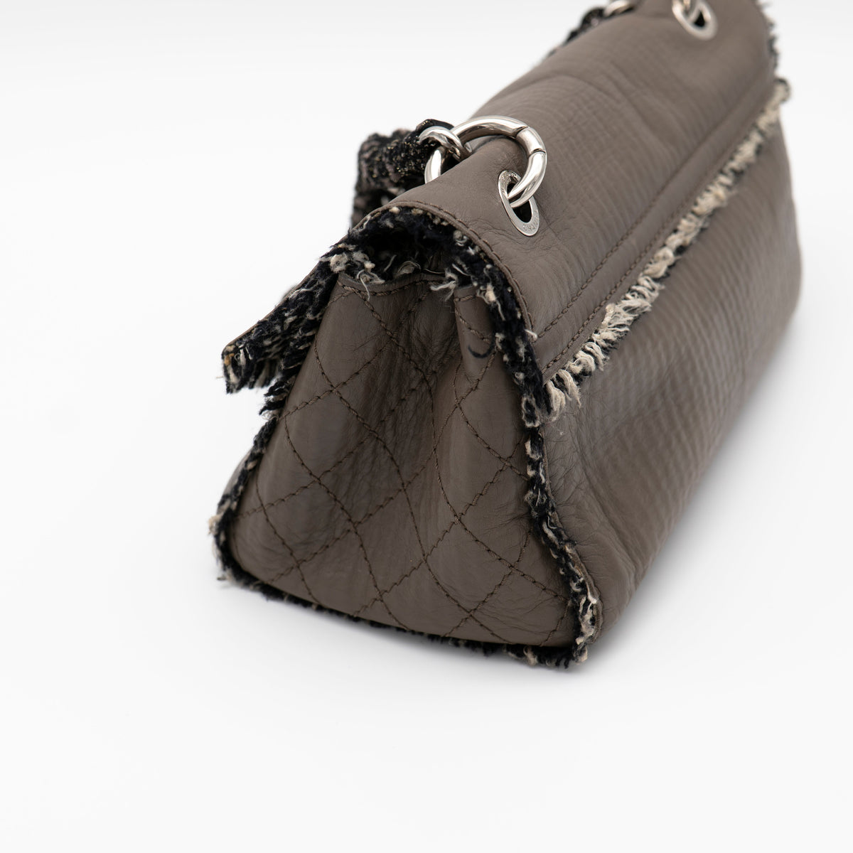 CHANEL Limited Edition Taupe Leather and Tweed Single Flap Bag SHW