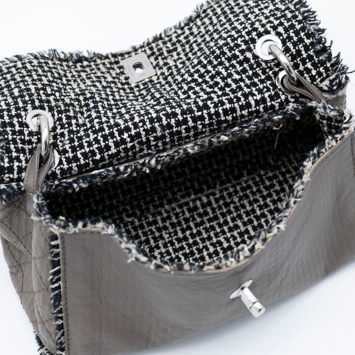 CHANEL Limited Edition Taupe Leather and Tweed Single Flap Bag SHW