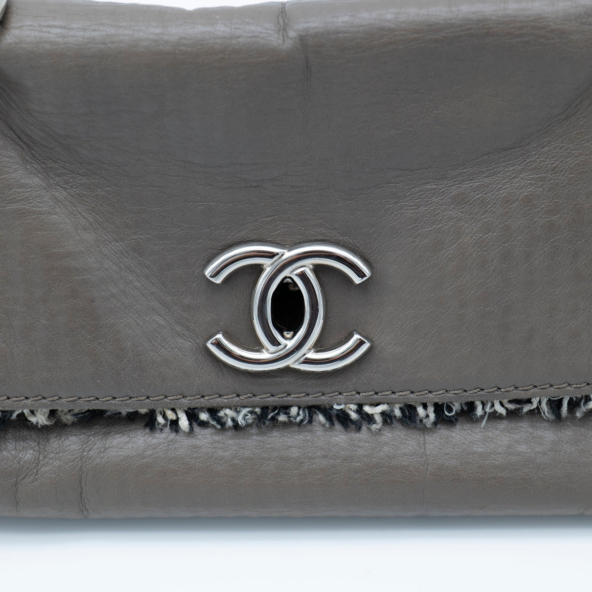 CHANEL Limited Edition Taupe Leather and Tweed Single Flap Bag SHW