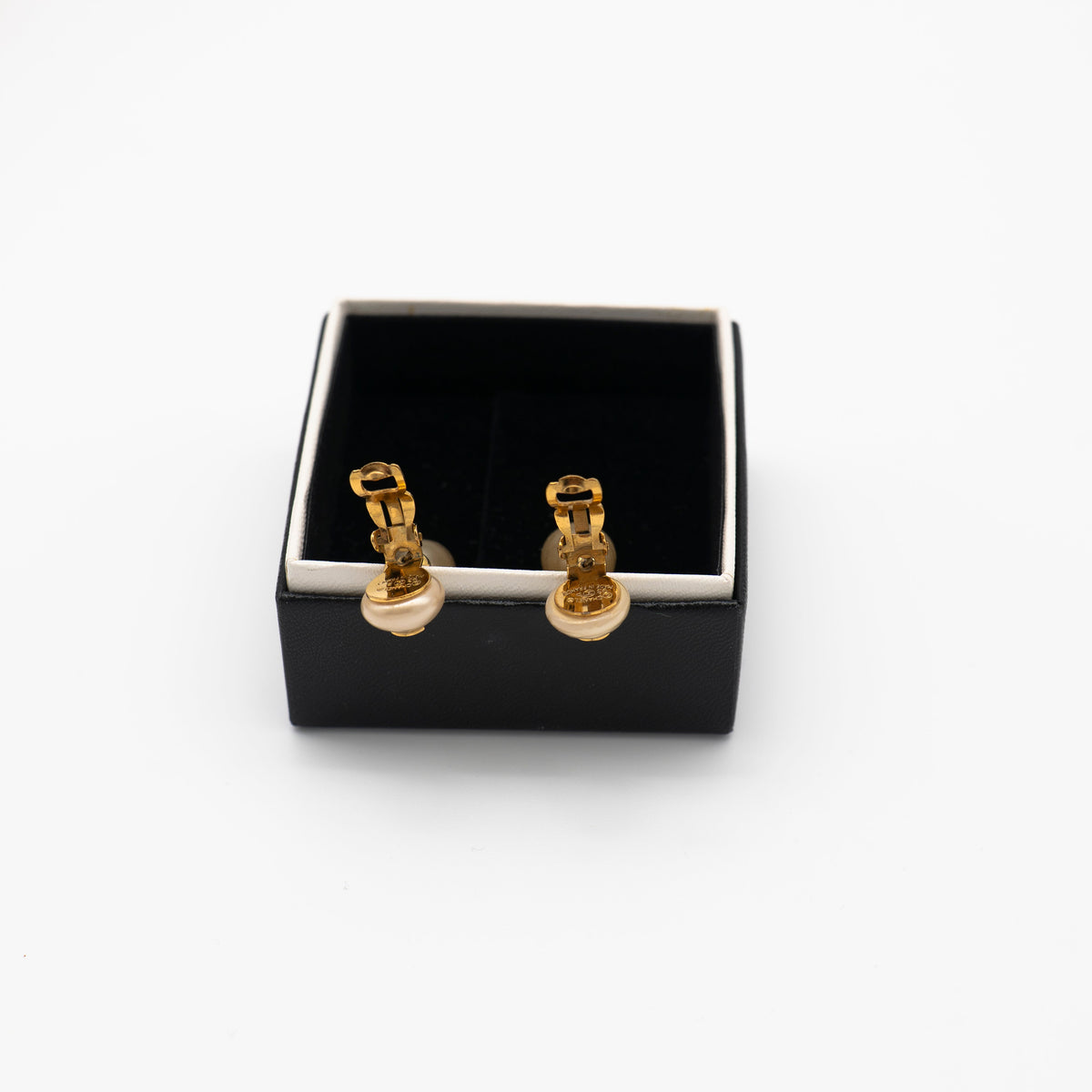 CHANEL Vintage Gold-Plated CC Faux Pearl Drop Clip-On Earrings 1993