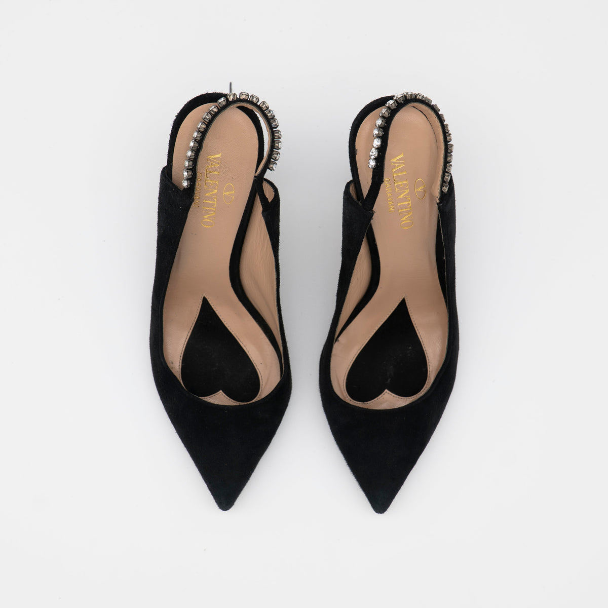 Valentino Garavani Suede Crystal Embellished Slingback Pumps Size 36