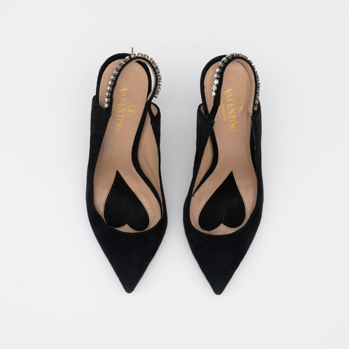 Valentino Garavani Suede Crystal Embellished Slingback Pumps Size 36