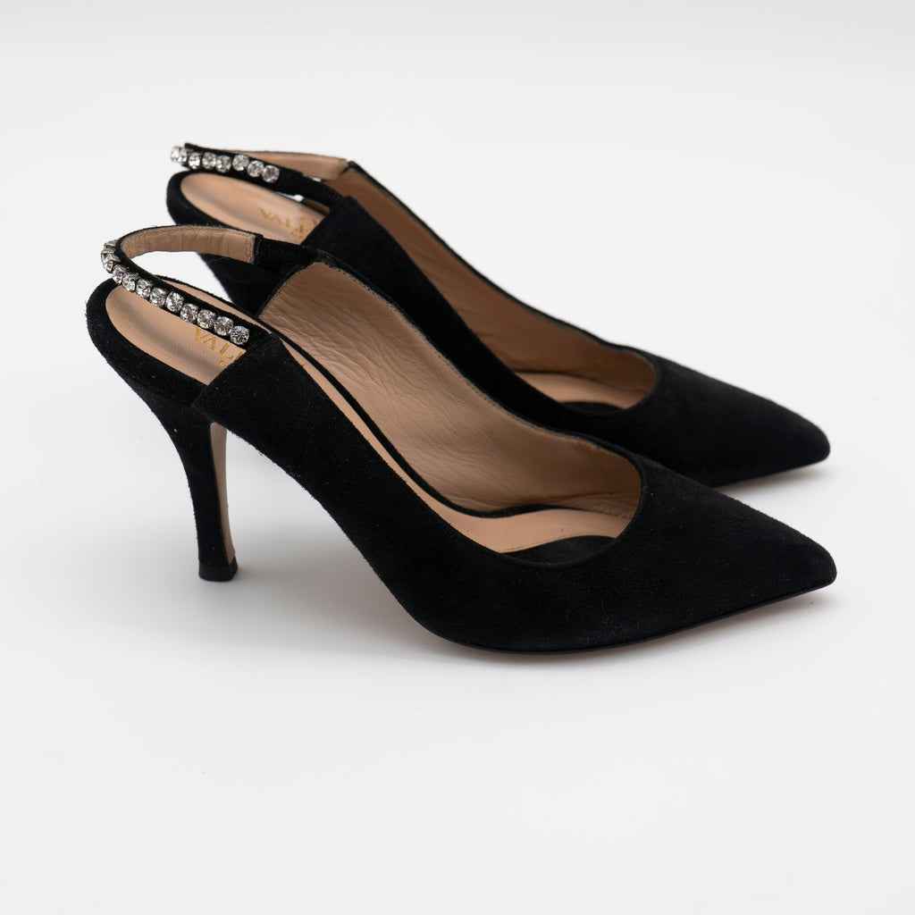 Valentino Garavani Suede Crystal Embellished Slingback Pumps Size 36