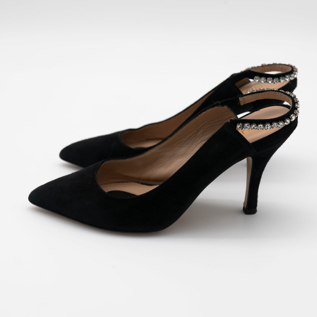 Valentino Garavani Suede Crystal Embellished Slingback Pumps Size 36