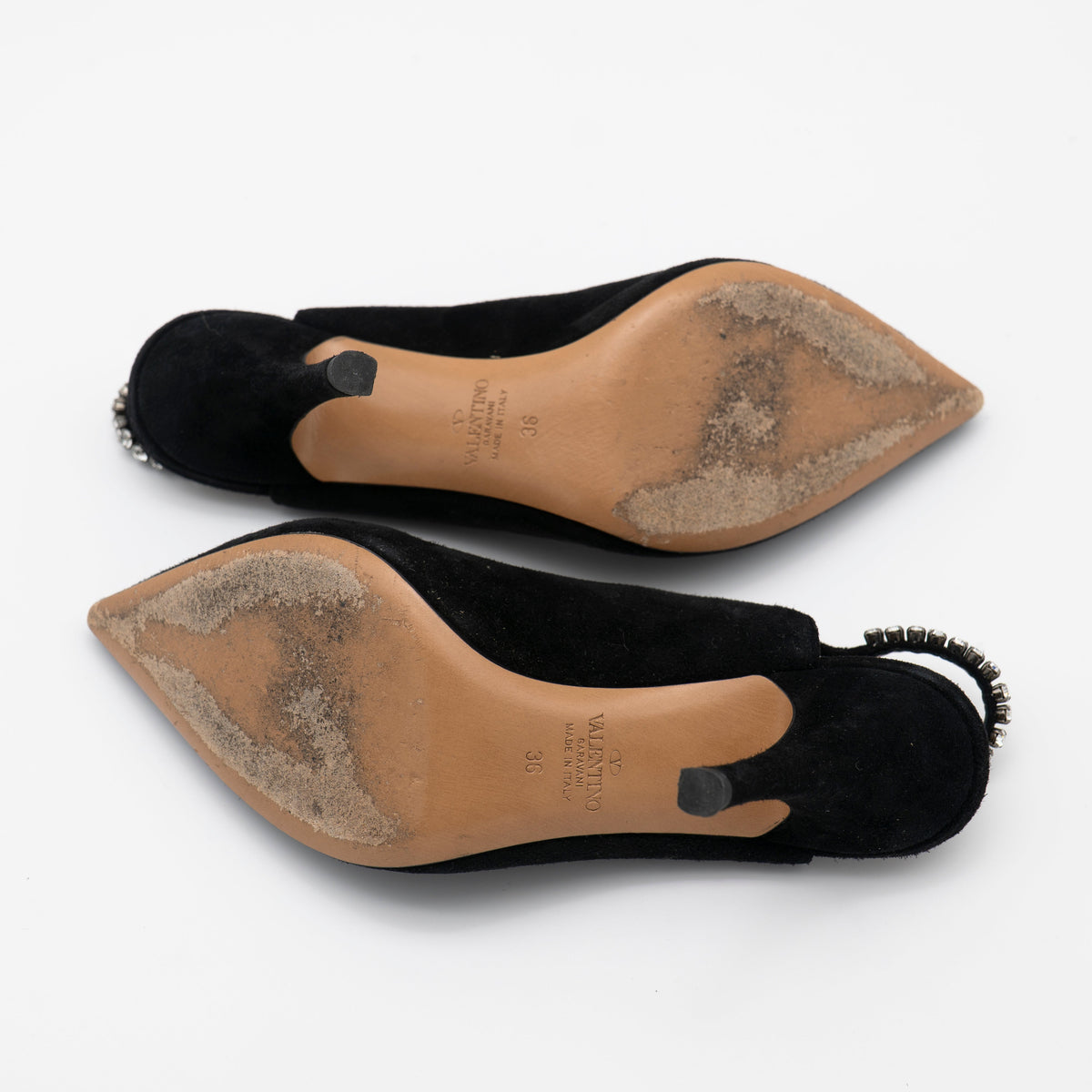 Valentino Garavani Suede Crystal Embellished Slingback Pumps Size 36