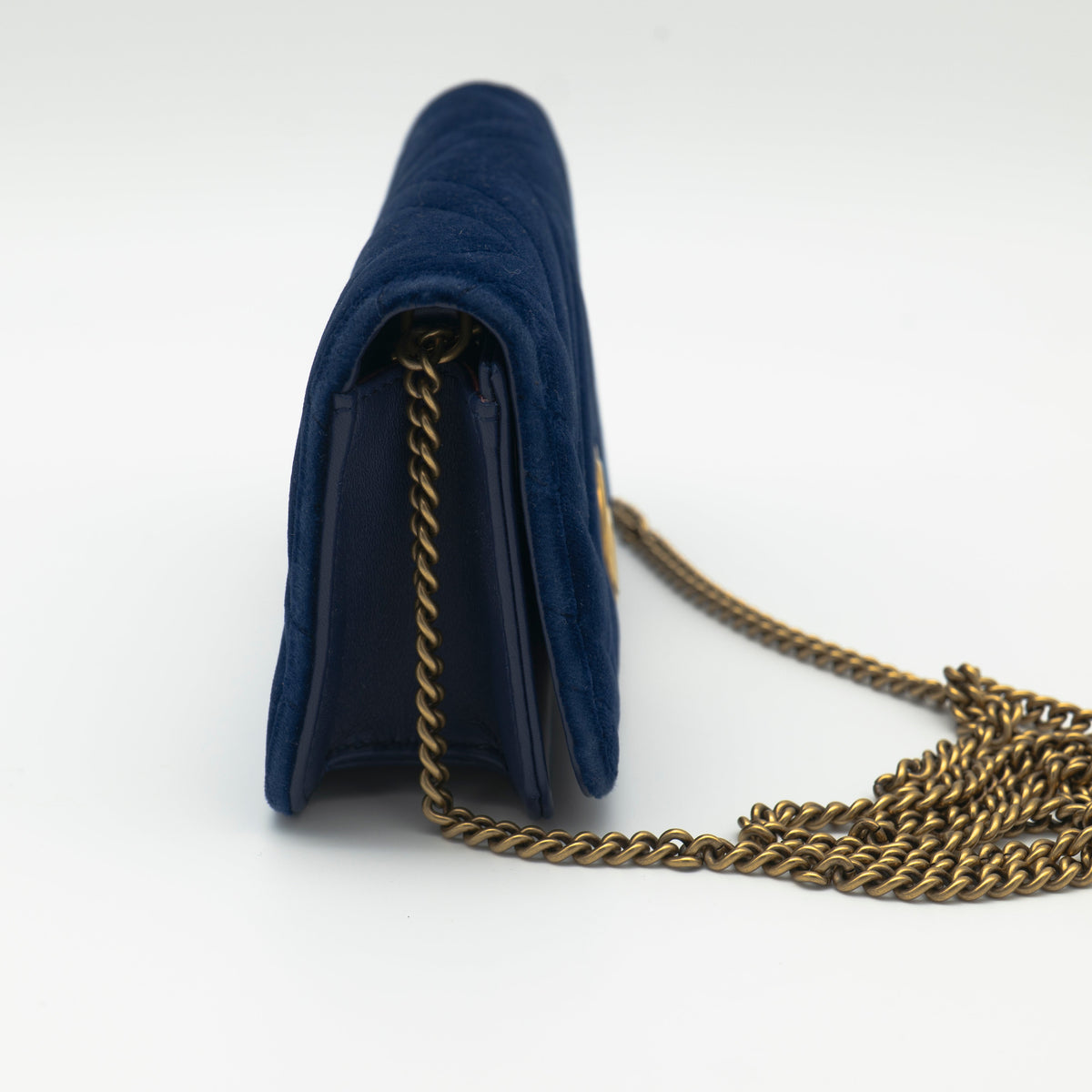 Gucci Velvet GG Marmont Mini Chain Flap Bag Blue
