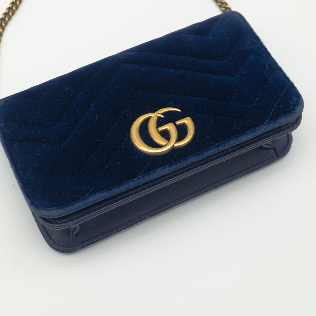 Gucci Velvet GG Marmont Mini Chain Flap Bag Blue