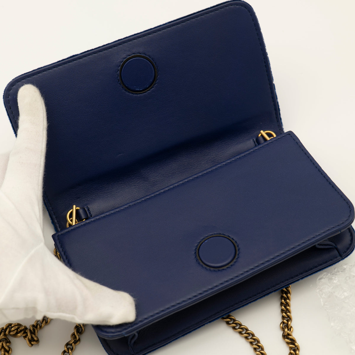 Gucci Velvet GG Marmont Mini Chain Flap Bag Blue