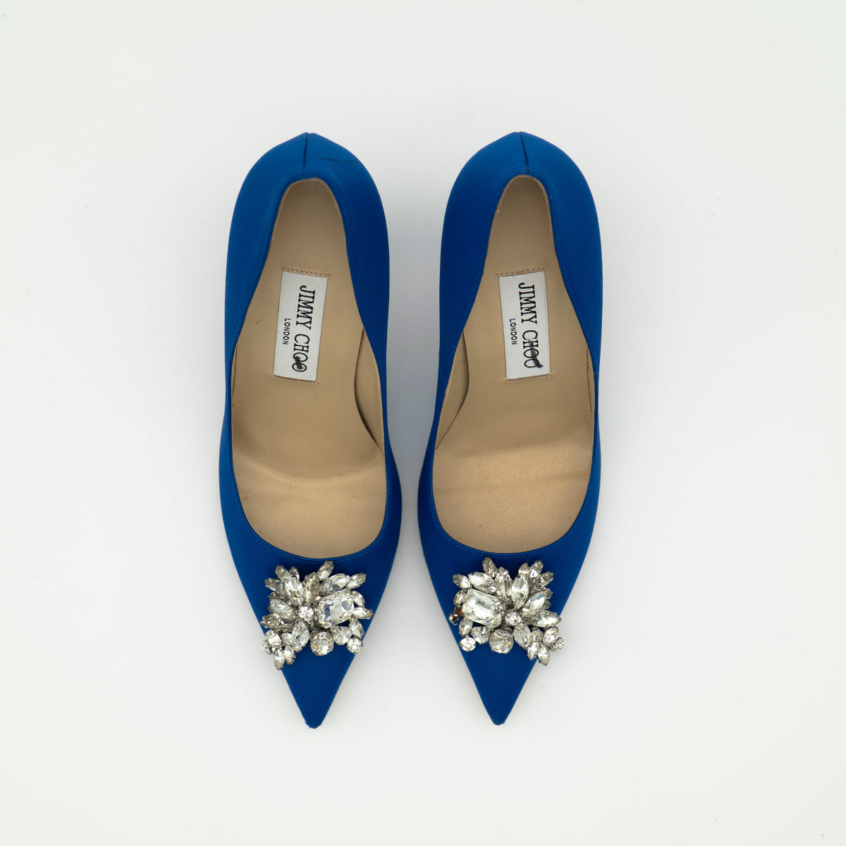 Jimmy Choo Blue Satin Crystal Embellished Manda Pumps Size 36