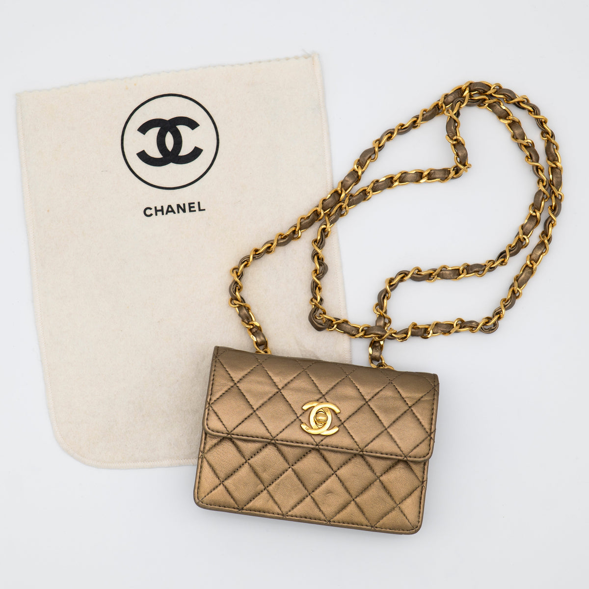 CHANEL Vintage Metallic Gold Extra-Mini Half Flap Bag Lambskin 24K GHW
