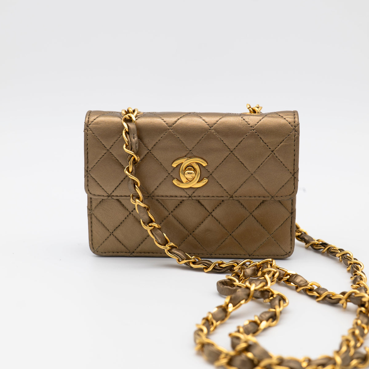 CHANEL Vintage Metallic Gold Extra-Mini Half Flap Bag Lambskin 24K GHW