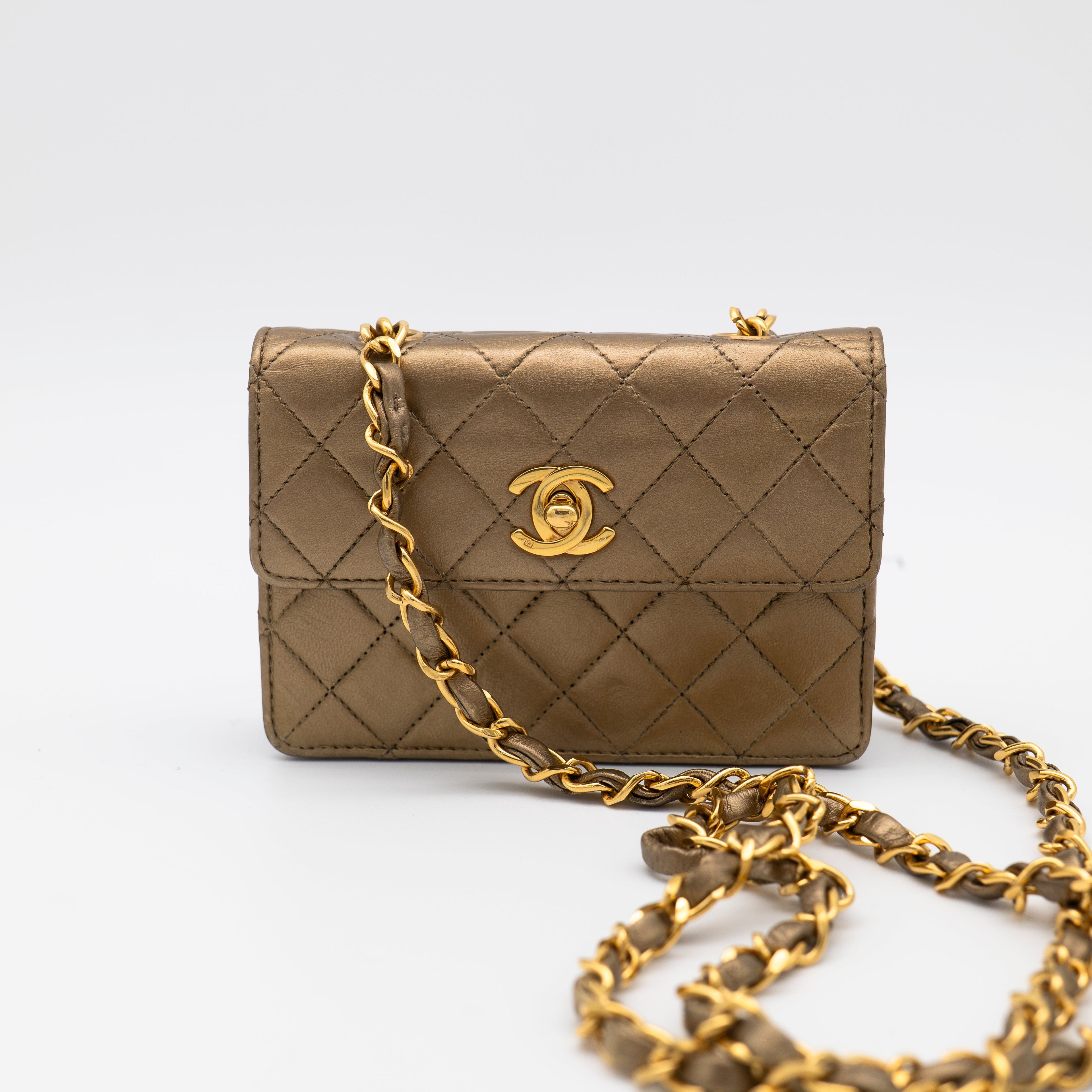 CHANEL Vintage Metallic Gold Extra-Mini Half Flap Bag Lambskin 24K GHW