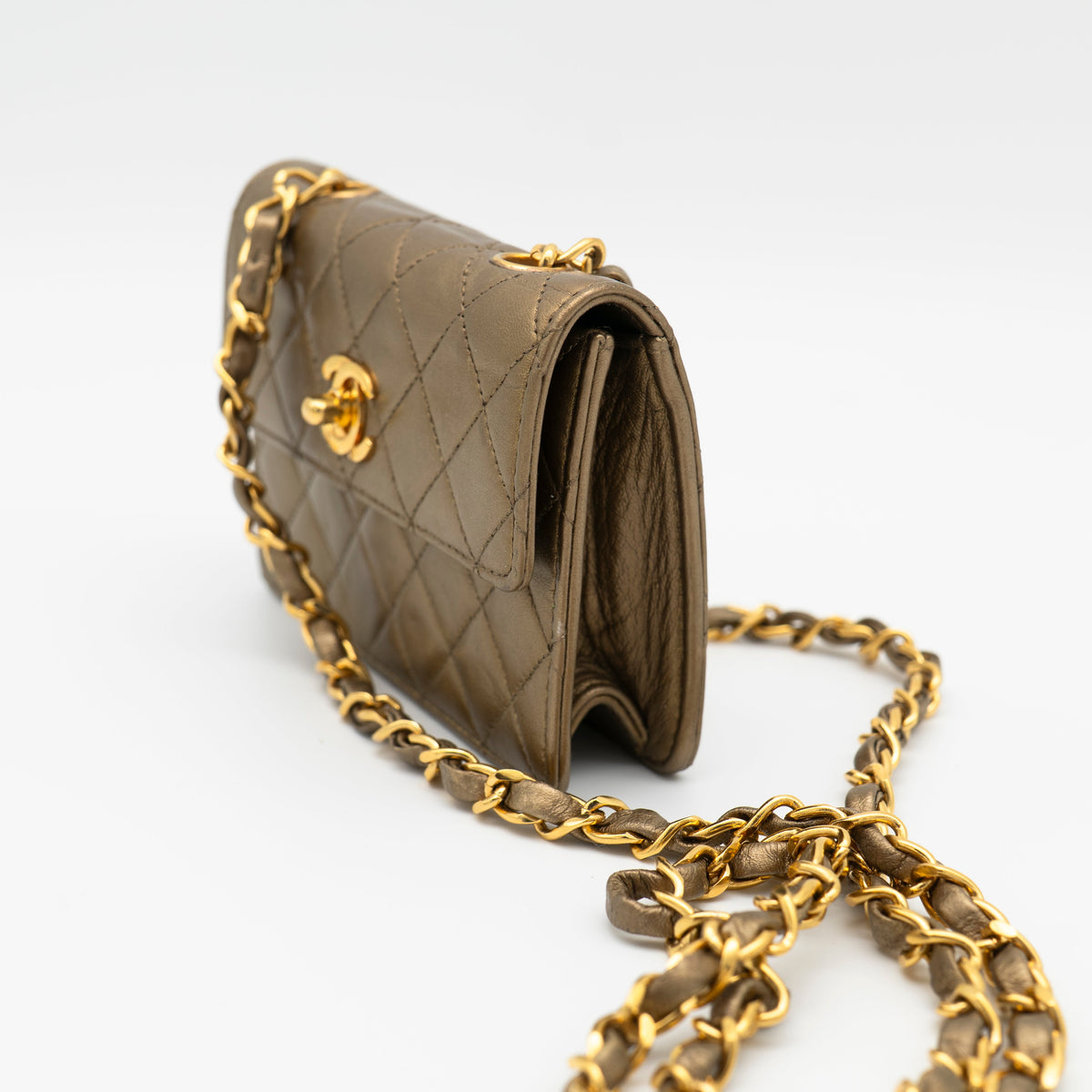 CHANEL Vintage Metallic Gold Extra-Mini Half Flap Bag Lambskin 24K GHW