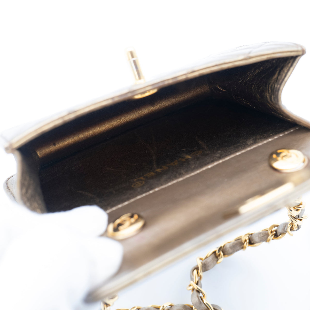 CHANEL Vintage Metallic Gold Extra-Mini Half Flap Bag Lambskin 24K GHW
